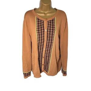 Vtg 80s 90s Bechamel Houndstooth Cardigan Button Front Retro Tan Brown Green XL